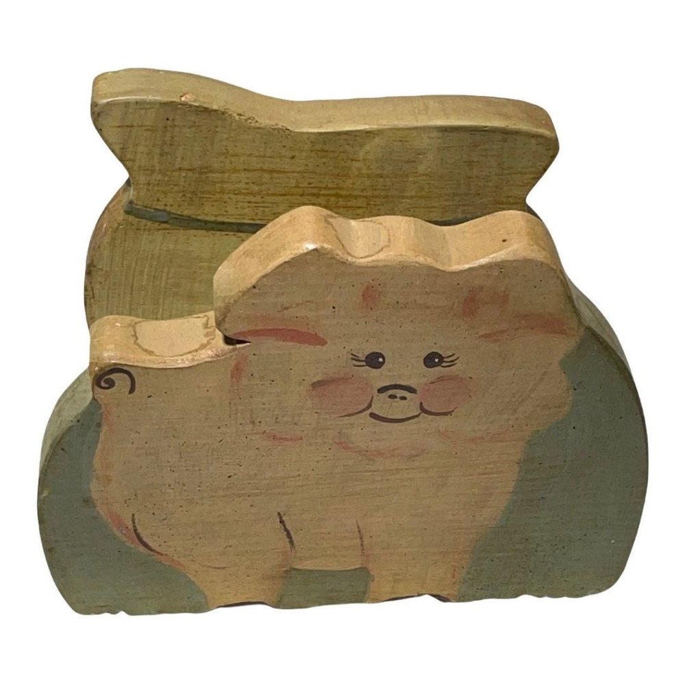 Vintage Solid Wood Pig Napkin Holder Country Farmhouse Kitchen Decor